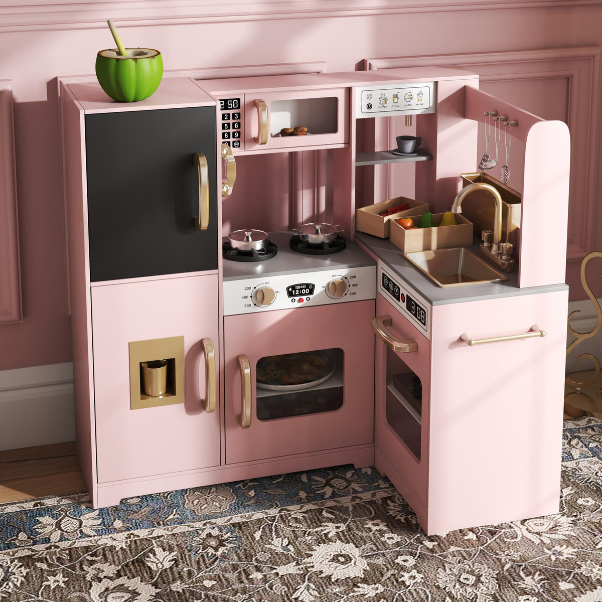 TaoHFE pink corner play kitchen sink encourages cleanup role play