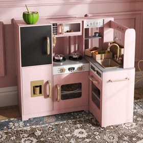 TaoHFE pink corner play kitchen sink encourages cleanup role play