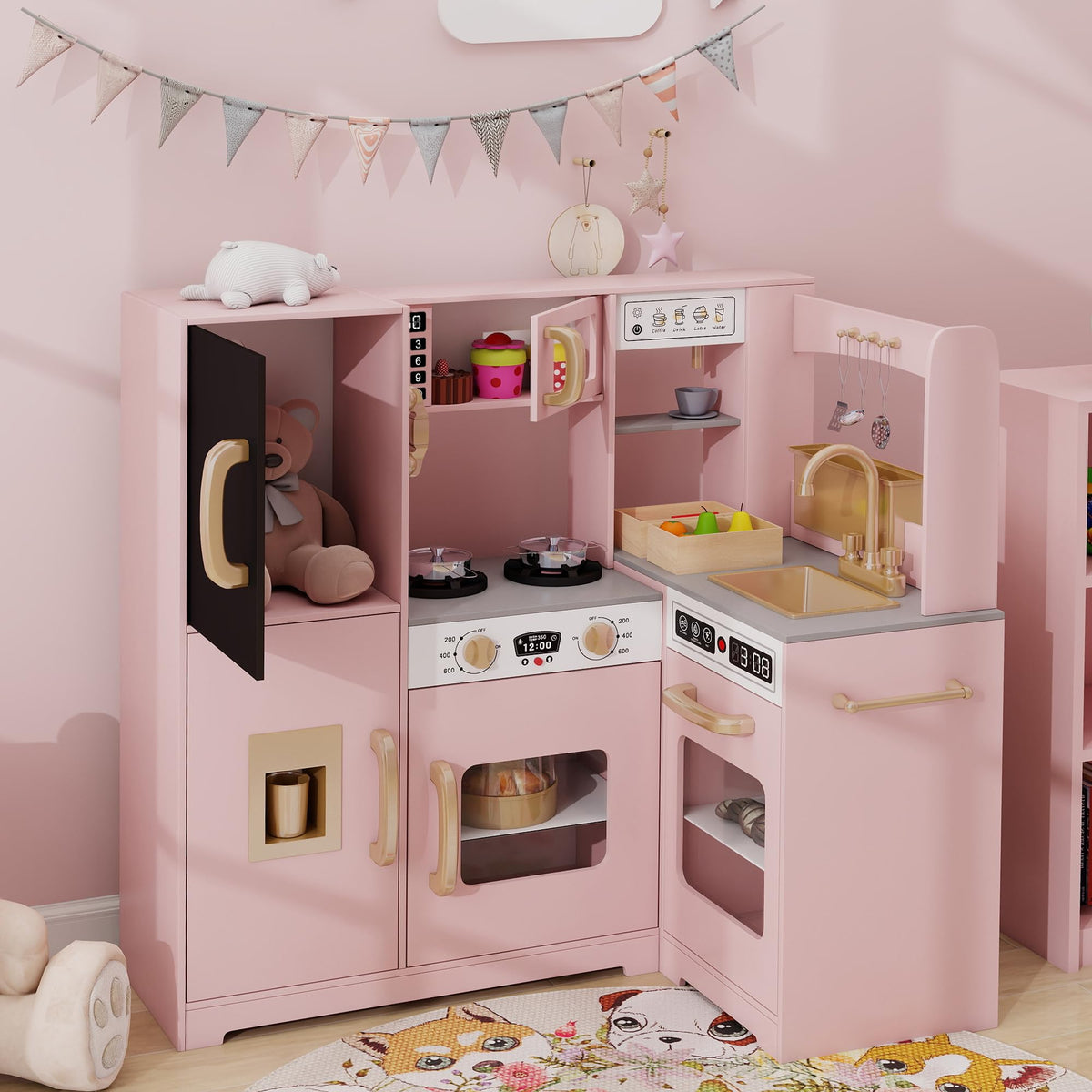 TaoHFE pink corner play kitchen stove buttons provide tactile pretend cooking