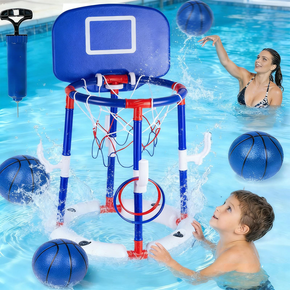 Taotuo blue floating pool basketball hoop with backboard for splashy backyard fun