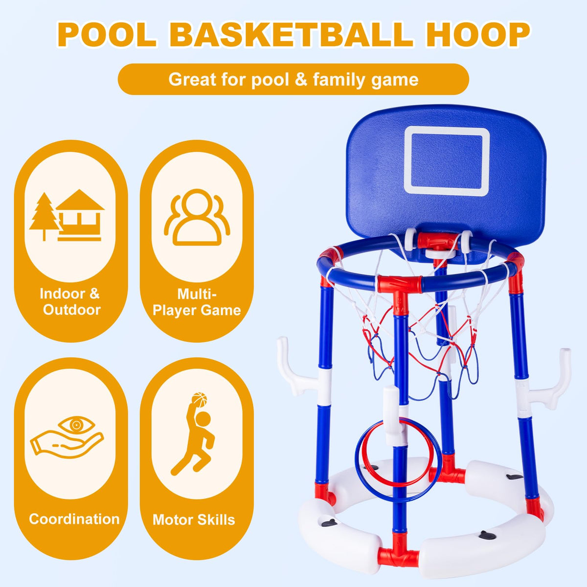 Taotuo blue floating pool basketball hoop base demonstrates stable water play