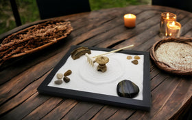 TAPBULL bamboo rake in action for mindful arranging