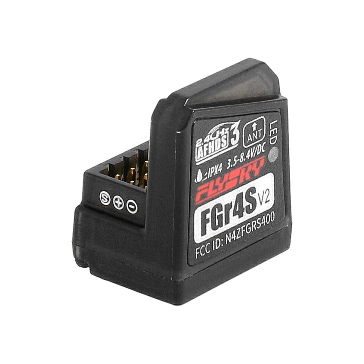 Targethobby FGr4s V2 uses 2.4 GHz AFHDS 3 for fast linking.