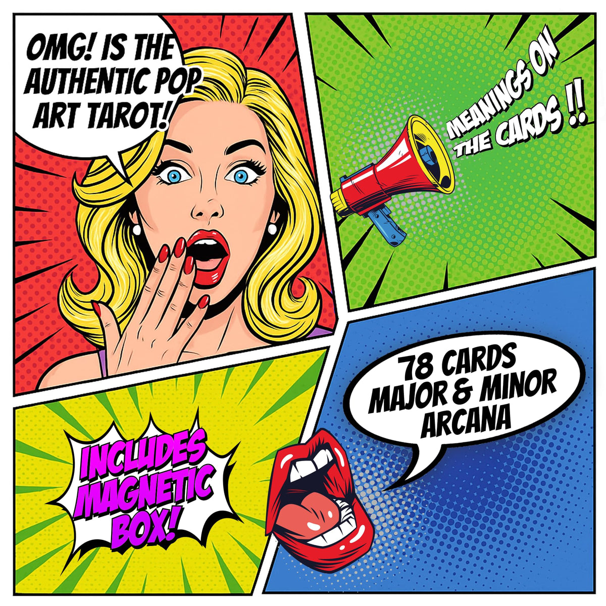 Tarotika Pop Art Deck magnetic gift box for stylish storage and gifting.