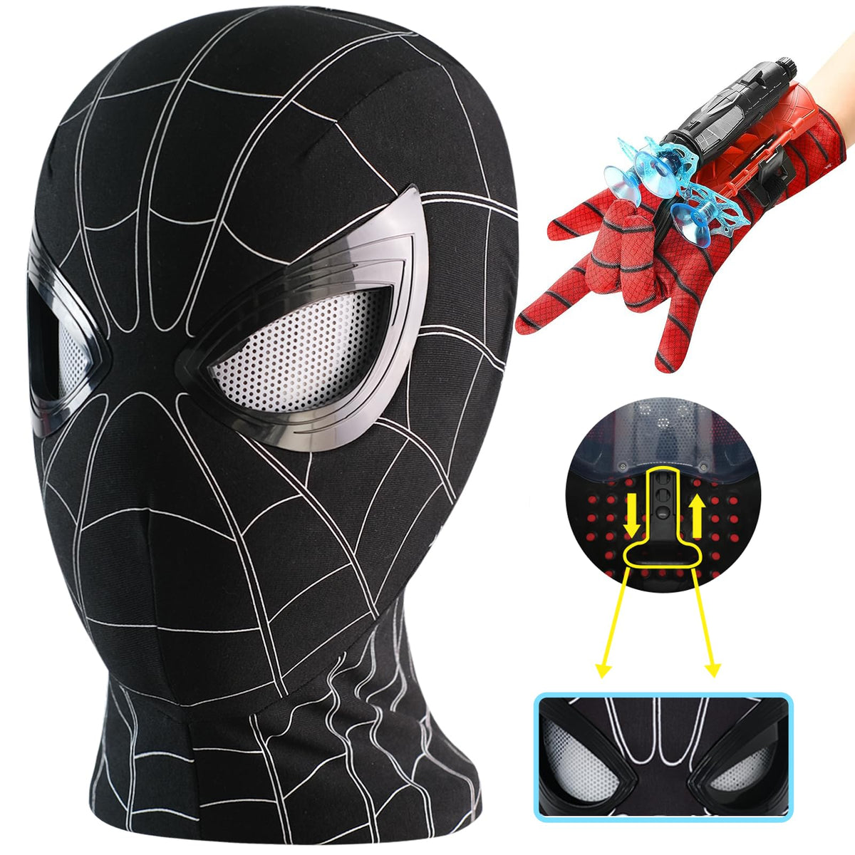 Tarrshiney Spider Hero mask front view, ideal for cosplay and parties.