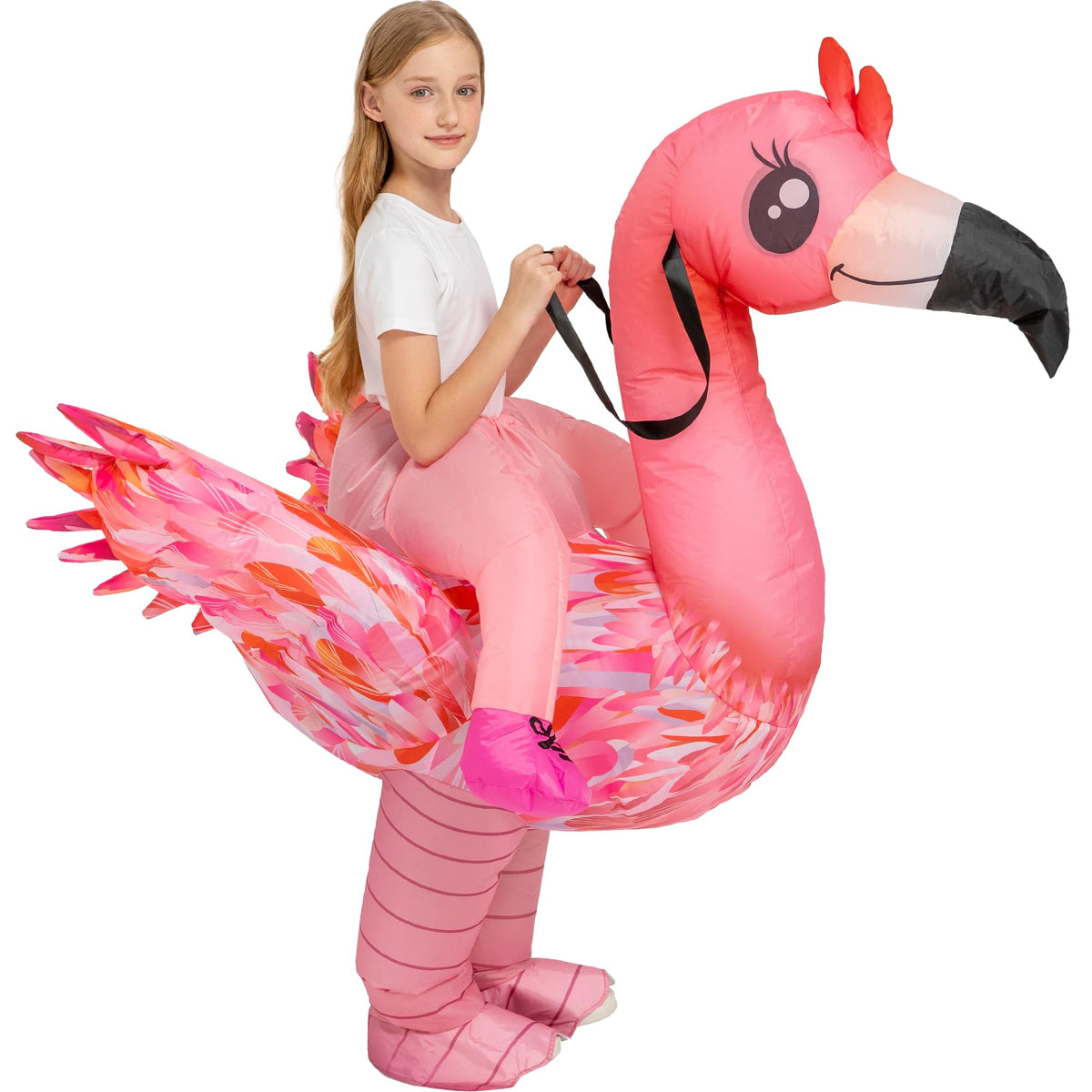 tasanor inflatable flamingo costume front view with bright colors for kids' play