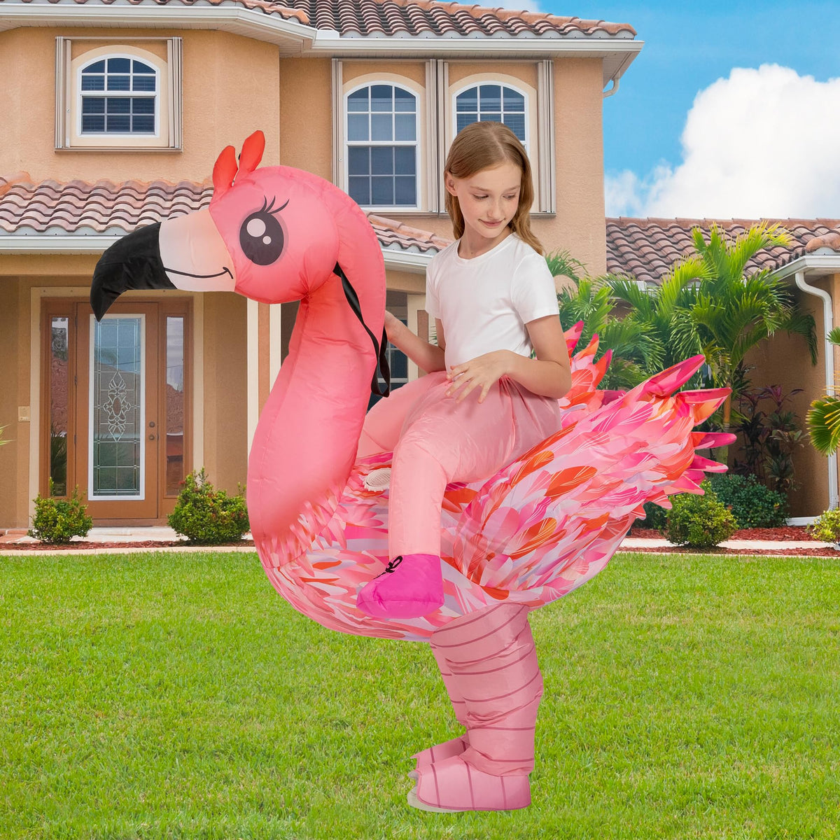 tasanor deluxe flamingo-costume with sturdy stitching, durable for party adventures.