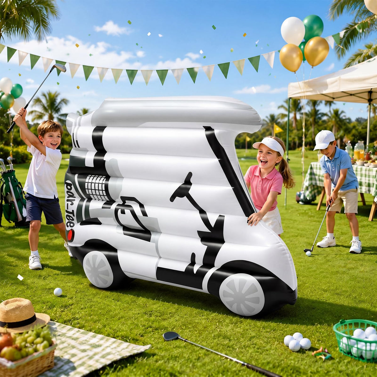 Tasdurian golf cart inflatable at 47.2 inches as a striking party centerpiece