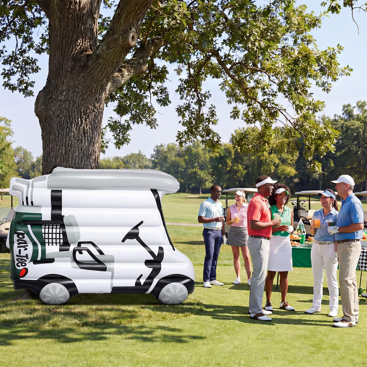 Tasdurian realistic golf cart shape creates a vivid event focal point