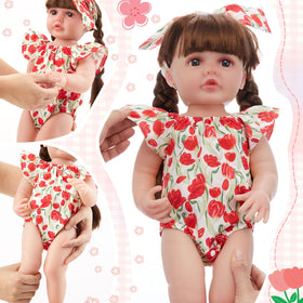 Tasdurian red floral dress with headband adds stylish doll accessory look