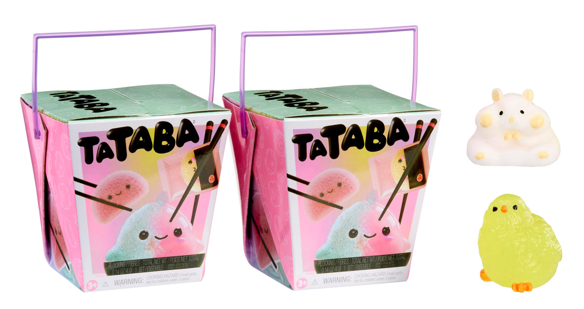 Tataba 2-pack unboxing box highlights cute characters and collectible potential for playtime.