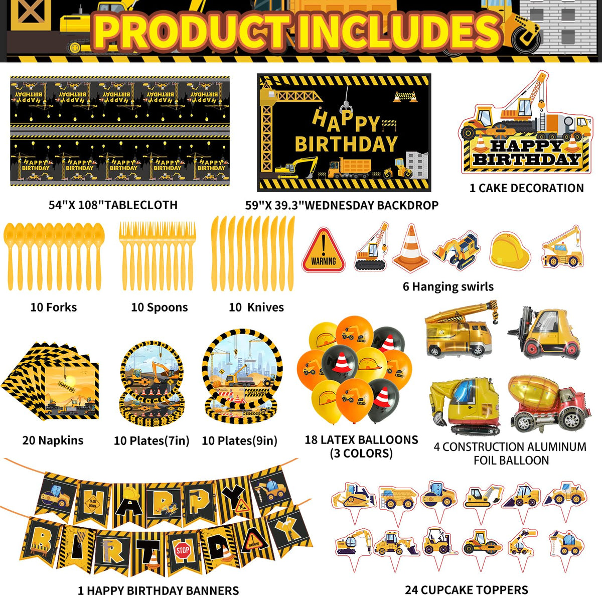TATAUP construction backdrop creates a vivid, photo-ready background for kids' celebration.