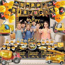 TATAUP giant truck foil balloons serve as a playful centerpiece.