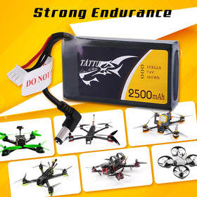 TATTU 2500mAh 2S battery with LED indicator for quick status checks.