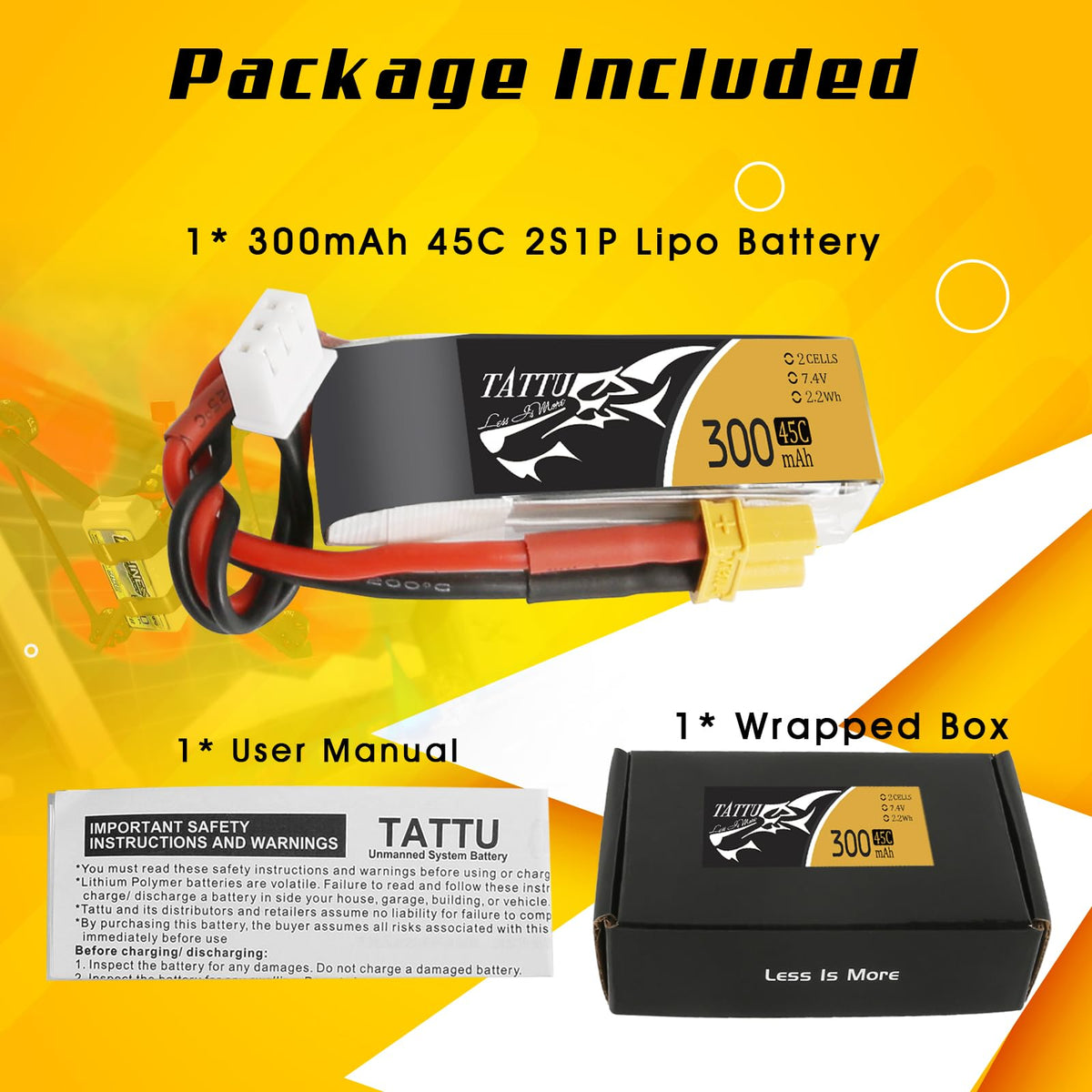 TATTU 2S1P 300mAh LiPo for lightweight micro drones