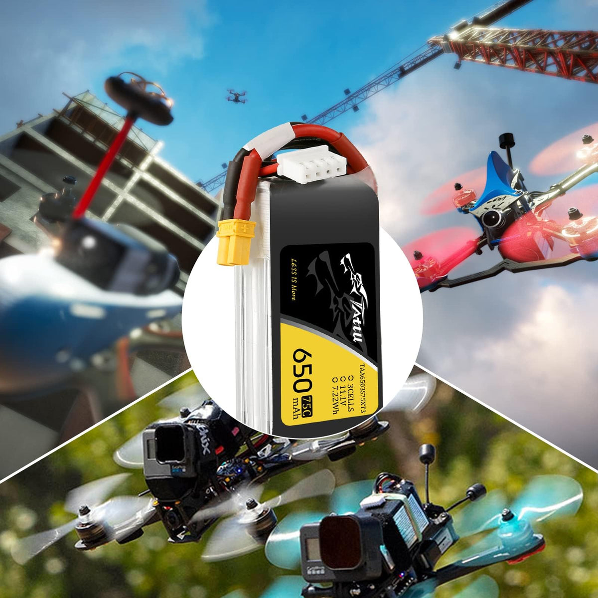 Unique RC-friendly design of the TATTU 3S1P packs for reliable power