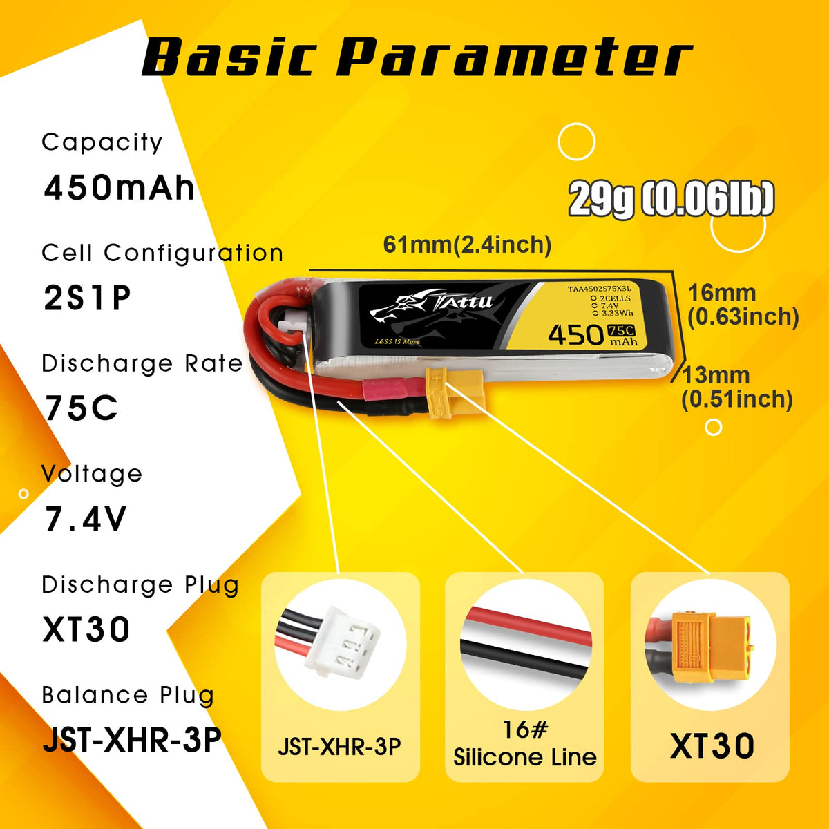 TATTU long-shape 61x16x15mm battery for H-frame quads