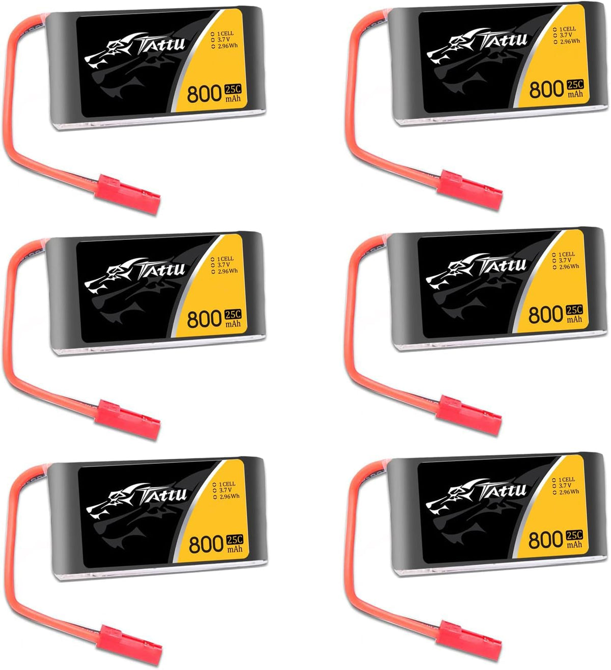 TATTU 800mAh 3.7V battery with JST plug for stable 1S drone power.