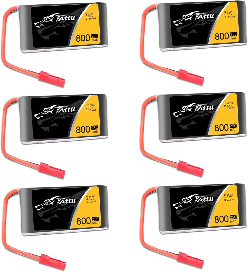 TATTU 800mAh 3.7V battery with JST plug for stable 1S drone power.