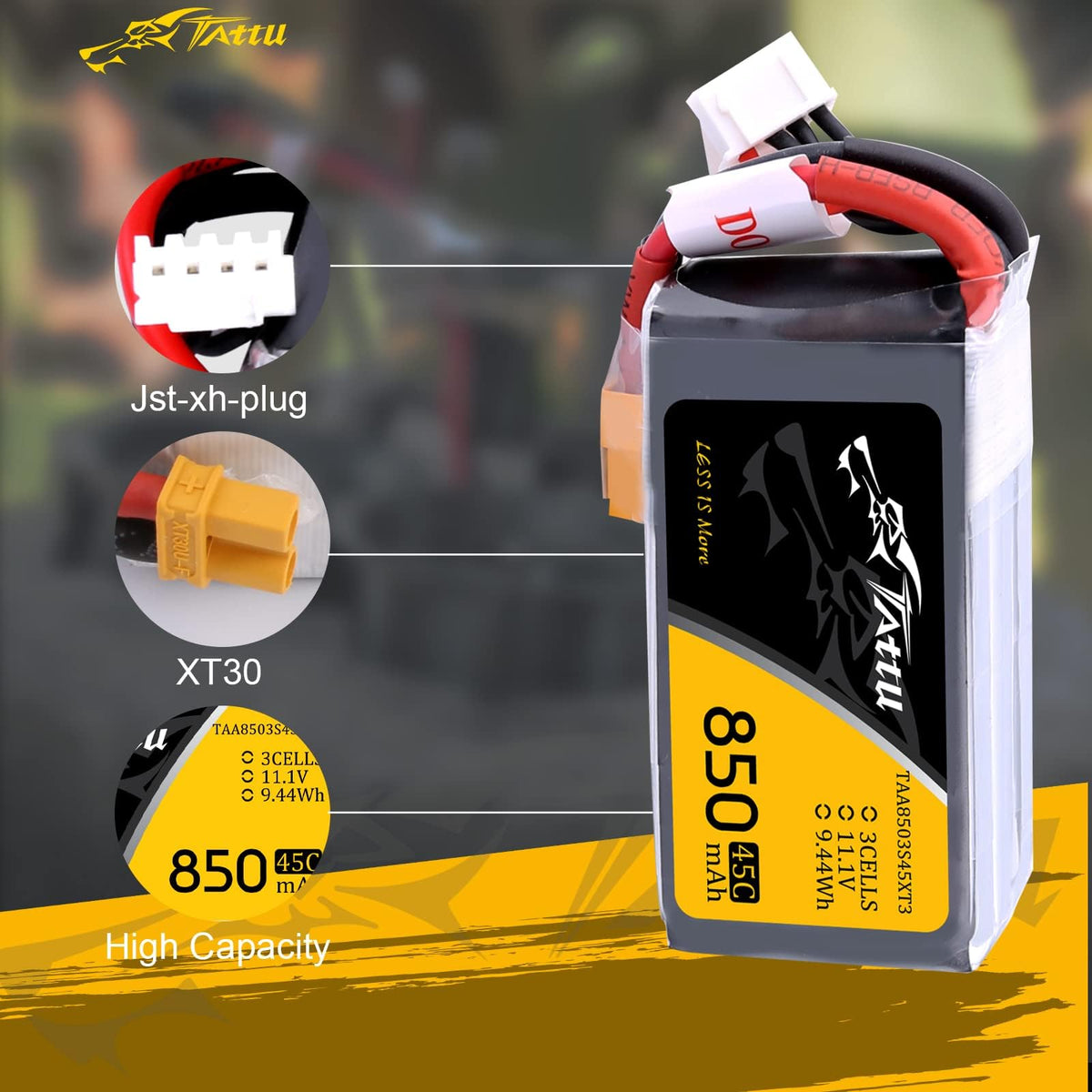TATTU XT30 plug connection providing secure power transfer.