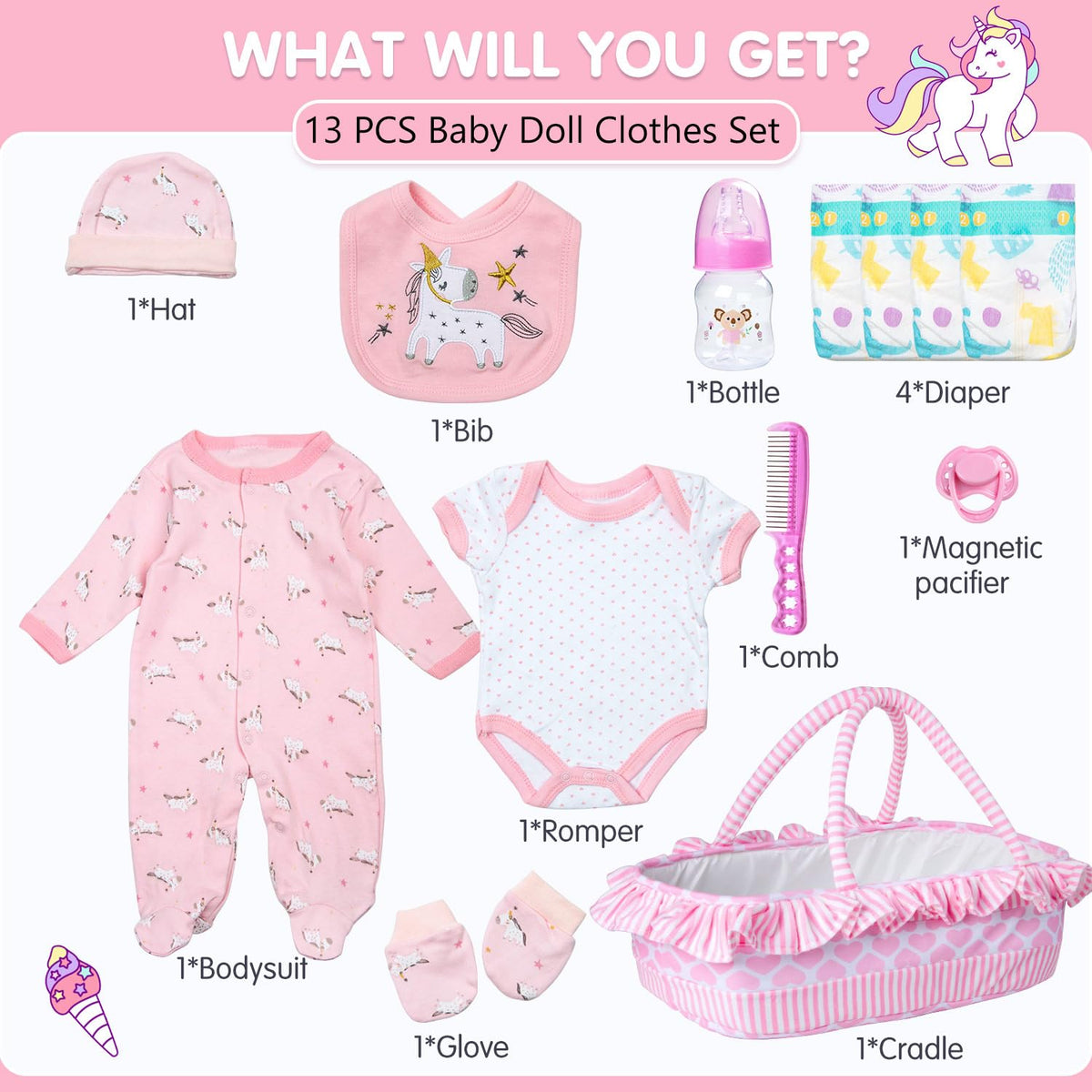 TatuDoll pink unicorn clothes enhance imaginative dress-up for reborn dolls