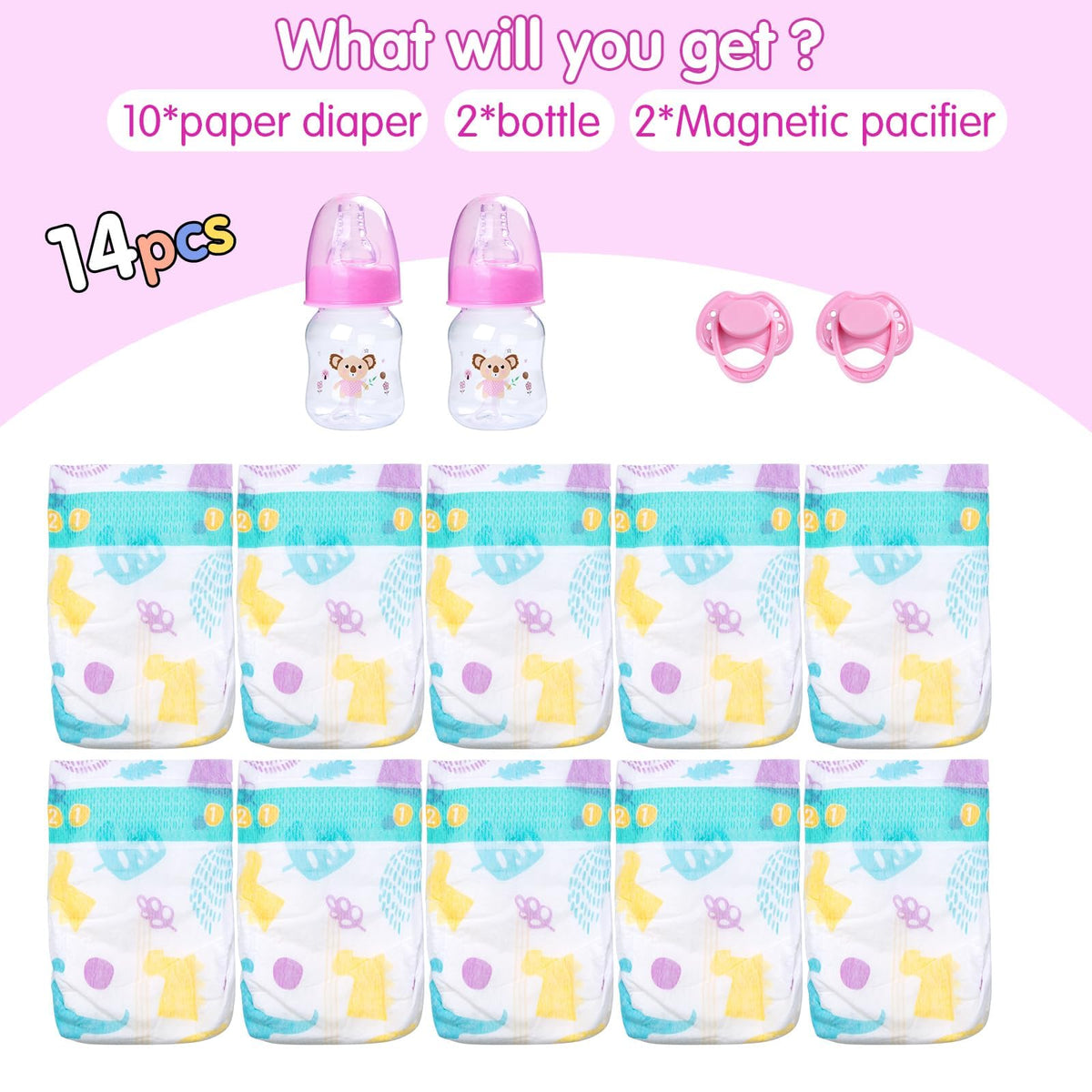 Tatudoll soft diapers 10-pack for gentle, washable play.