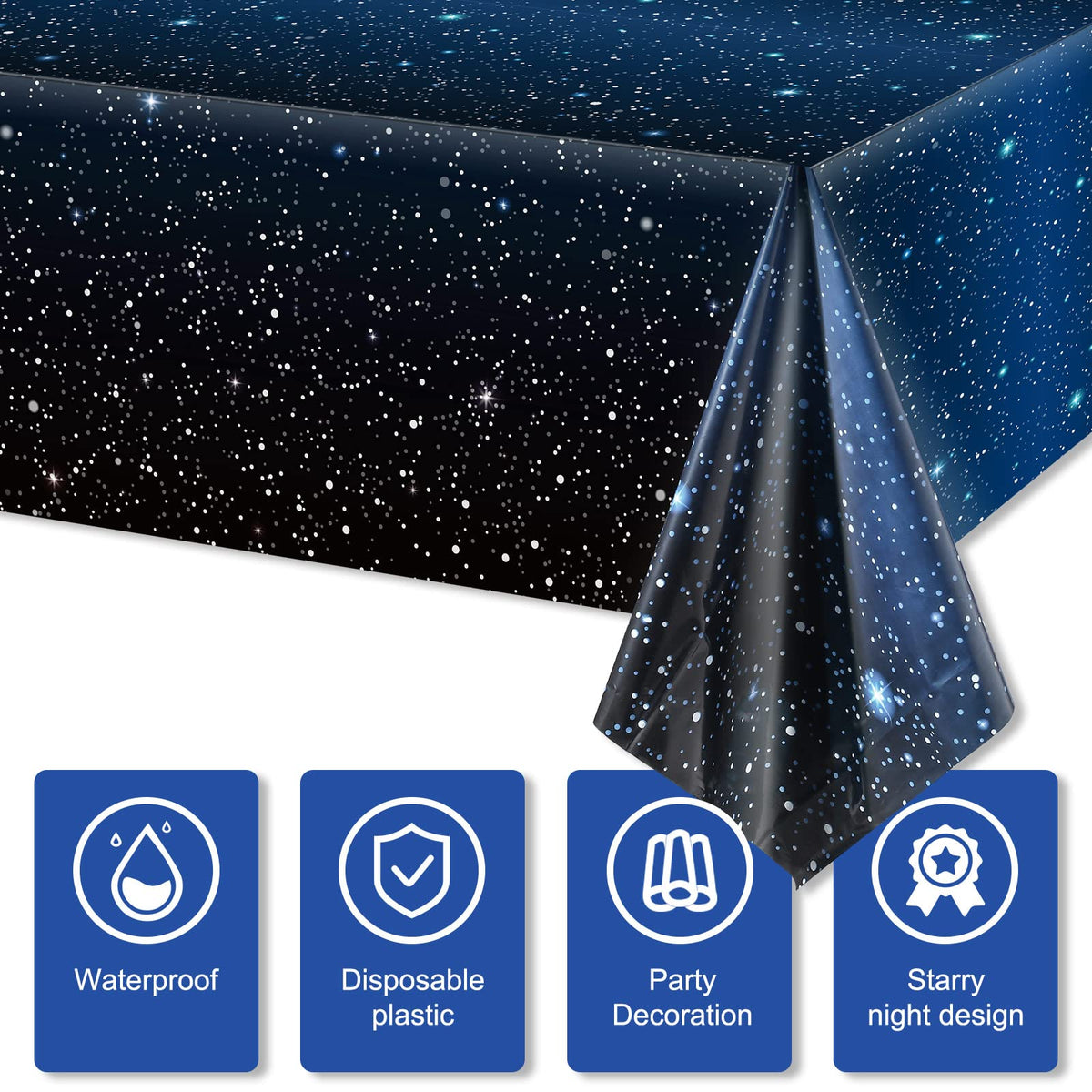 Tatuo starry night tablecloth on outdoor picnic table protecting from spills.