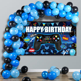 Tatuo video game birthday banner with grommets for easy hanging
