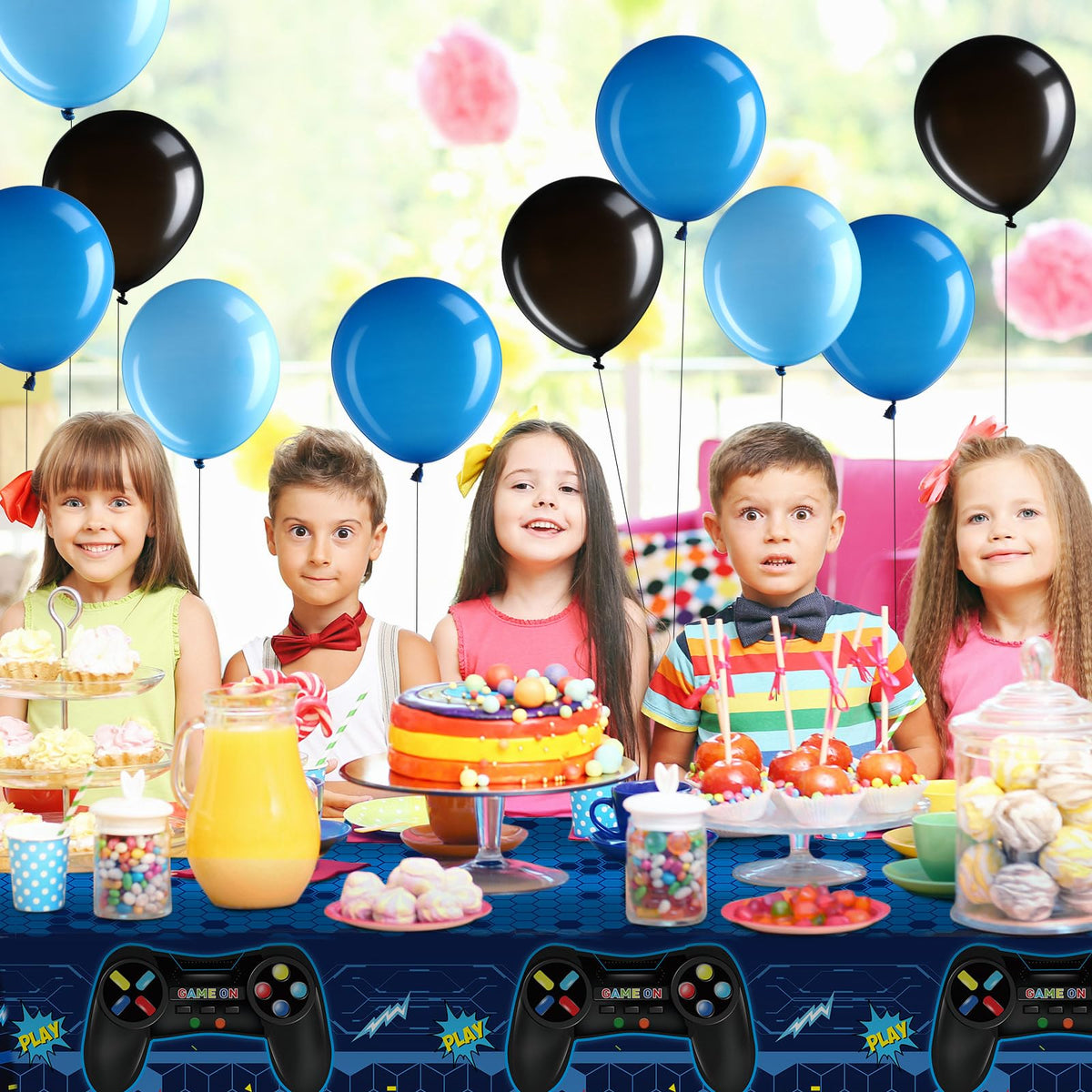Tatuo video game birthday party decor setup ready for photos