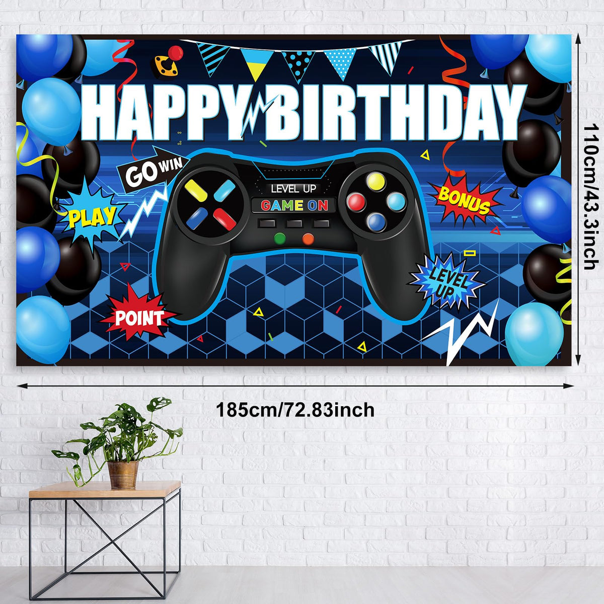 Tatuo video game birthday table cover blue and black protects surfaces