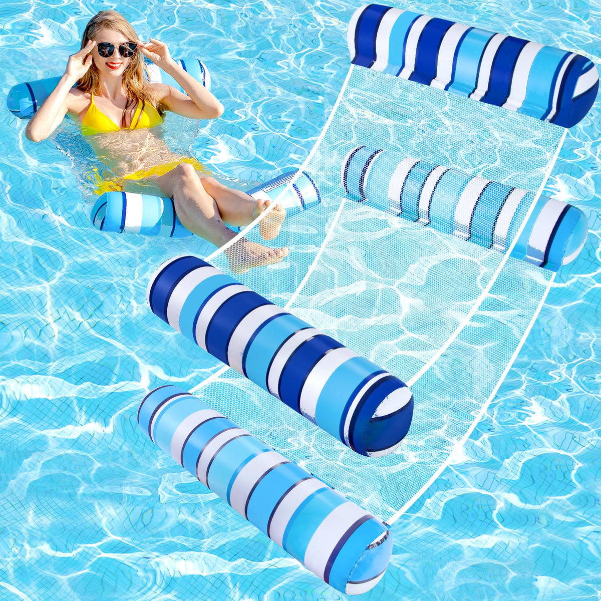 Tavaleu Pool Floats 2 Pack hammock setup for relaxed sun-soaked lounging.