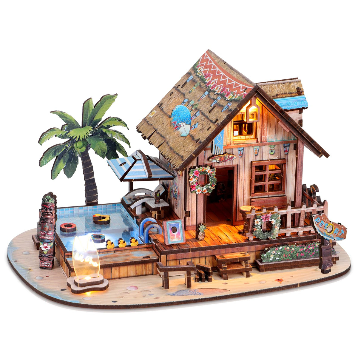 Tawd 3D villa puzzle with warm LED light for cozy home decor.
