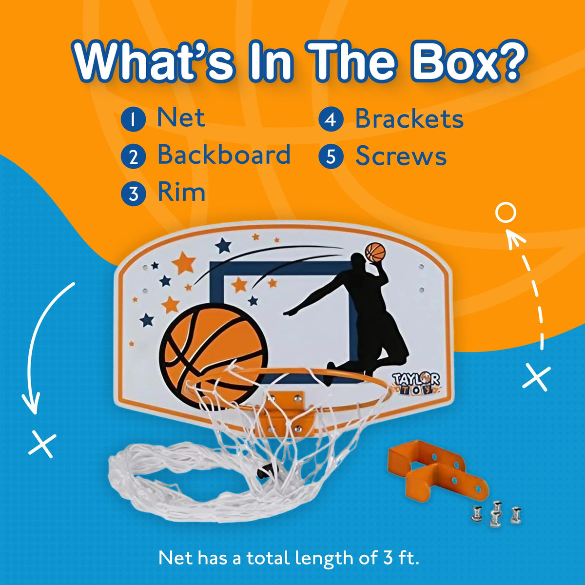 Taylor Toy hanging laundry basket adds sporty charm to kids' playroom.