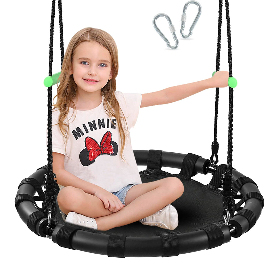 TBMLC 24-inch saucer swing frame setup for sturdy outdoor use.