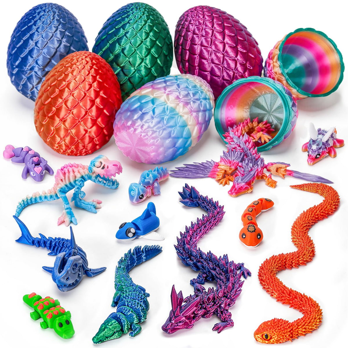TBOLINE 12pcs parent-child 3D printed animals toys for collaborative storytelling and imaginative play.