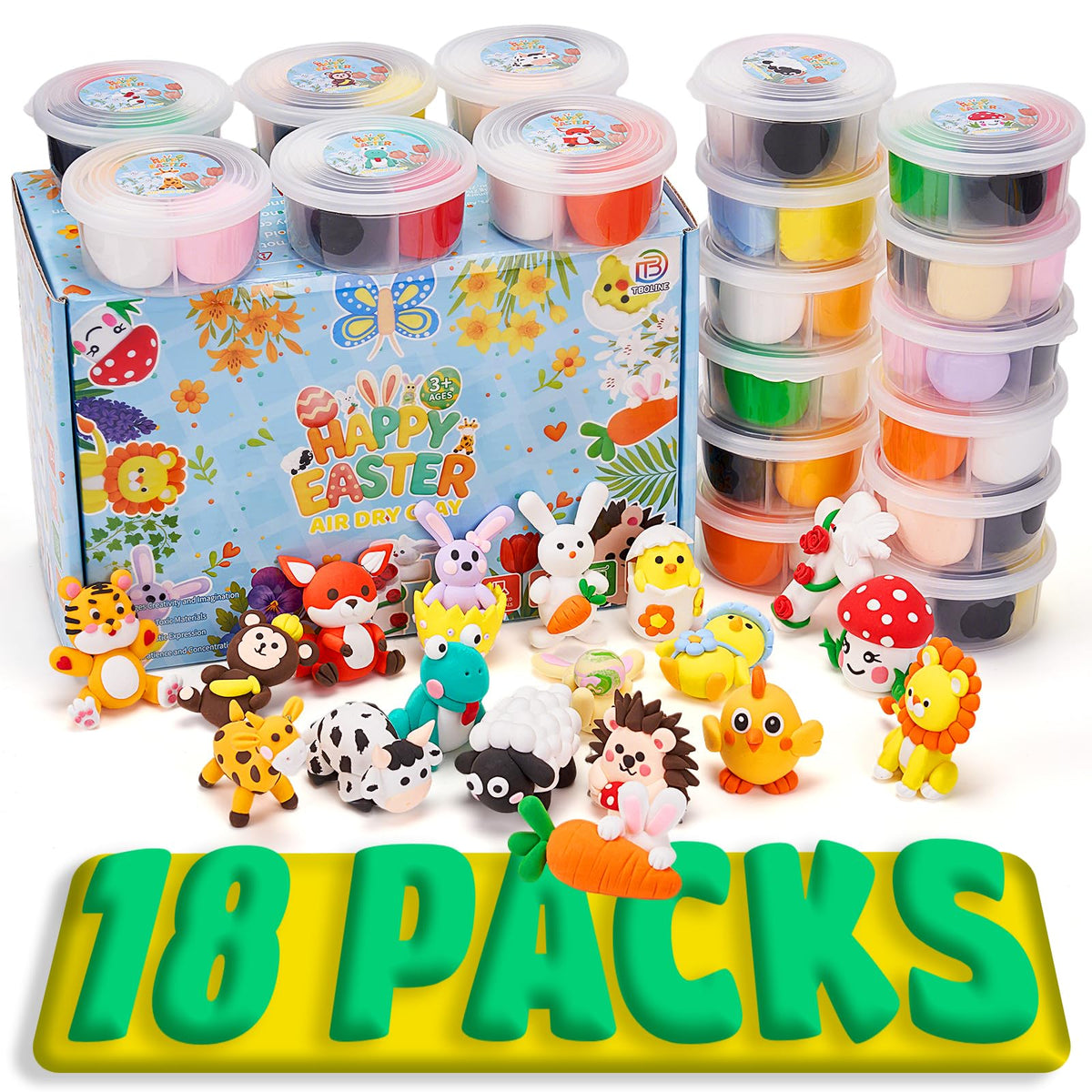 TBOLINE air-dry clay kit with 18 animal figures for kids' crafts