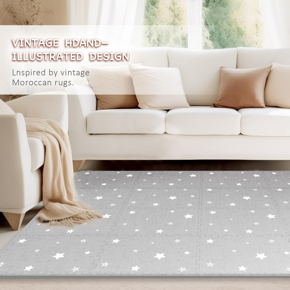Each tile is 0.5-inch thick, providing cushioned support for crawlers and floor play