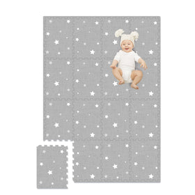 TCBunny extra-large play mat in grey star puzzle tiles provides a roomy play area for babies