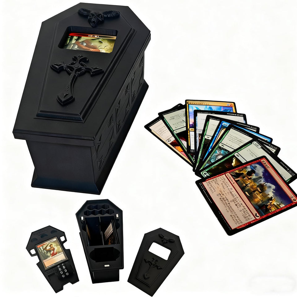 TCGADVN coffin deck box with skull pattern stores two sleeved MTG decks
