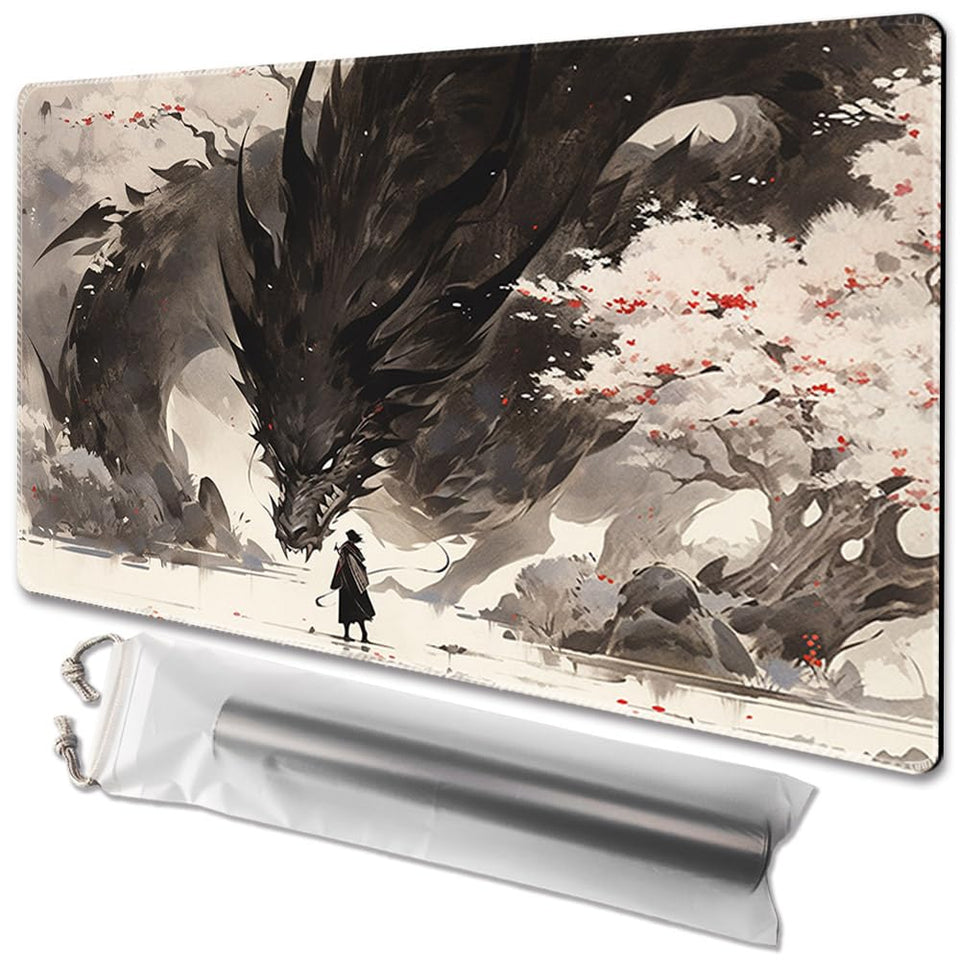 TCGMAT MTG Playmat Shadow Dragon 24x14 inch with non-slip surface for stable gameplay.
