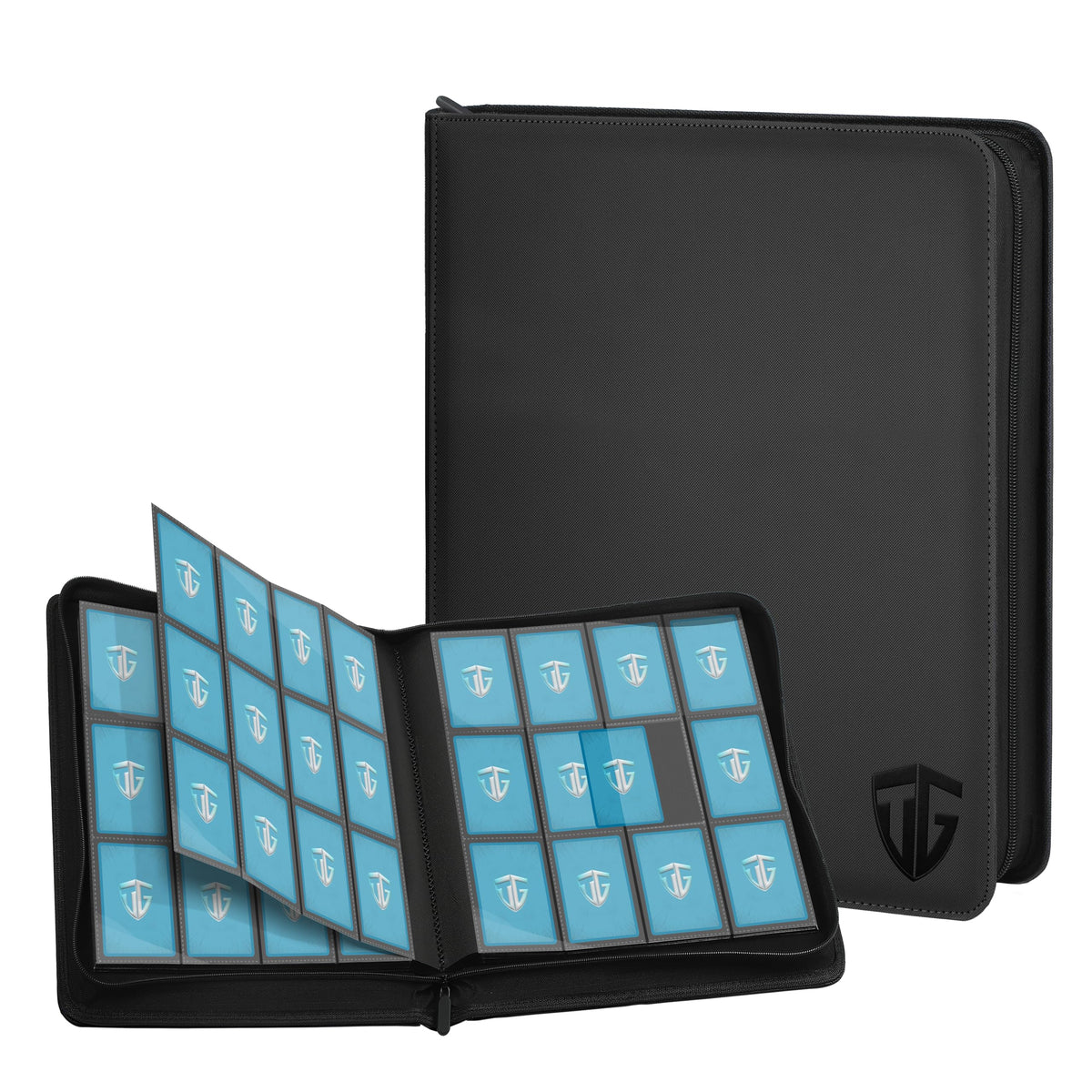 TCGUARD 12-pocket binder front cover in premium PU leather for durable card storage.