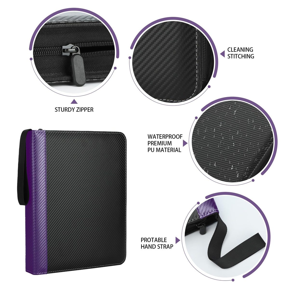 TCGUARD 9-pocket binder spine in purple for easy transport and access.
