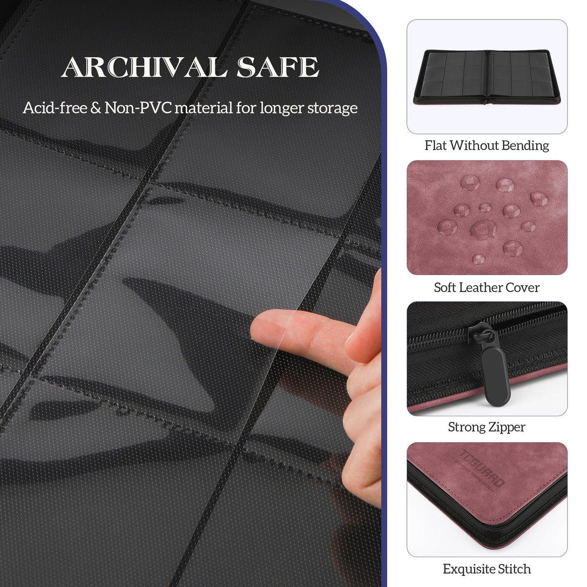 TCGUARD binder clear pockets display cards safely with acid-free material.