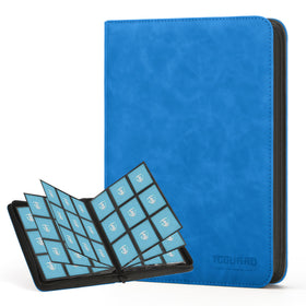 TCGUARD binder light blue cover protects trading cards during travel.
