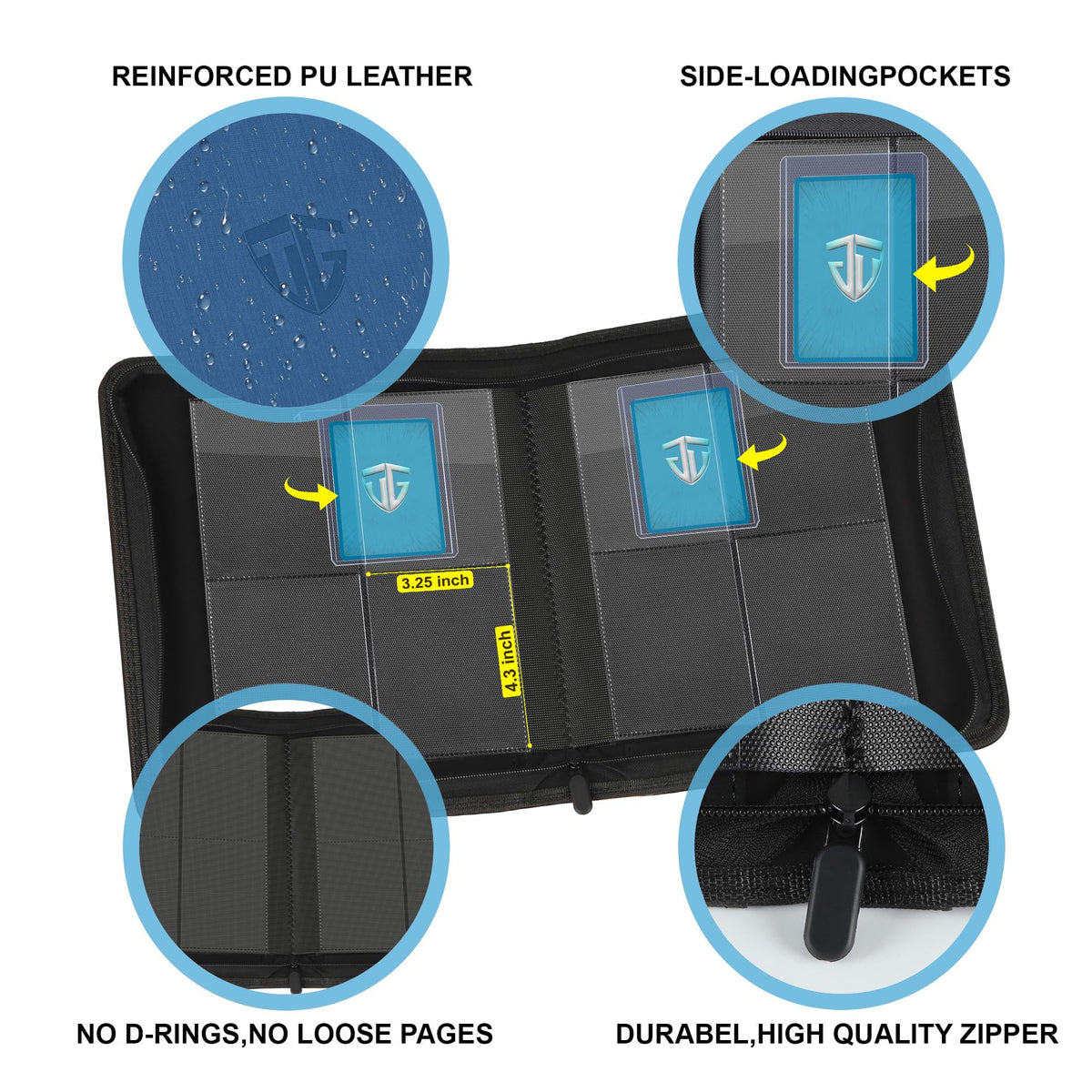 TCGUARD Toploader Binder inside-pages reveal double-pocket layout for organized collections.
