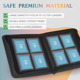 Red binder interior with 4-pocket pages designed for 3x4 toploaders.