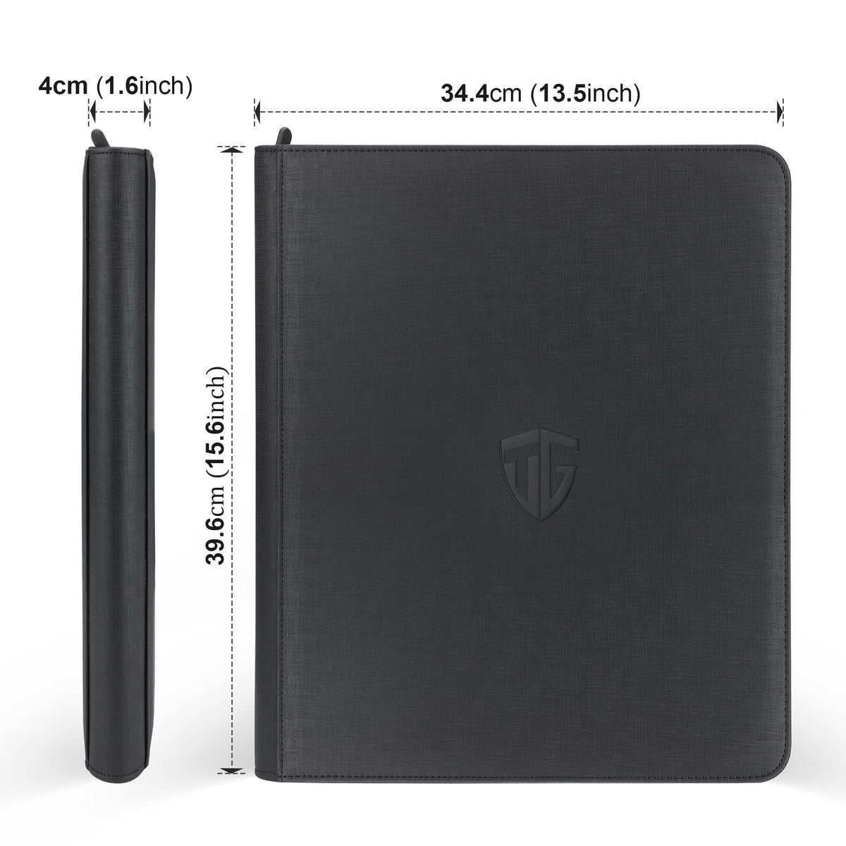TCGUARD binder open showing 9-pocket pages for easy card viewing