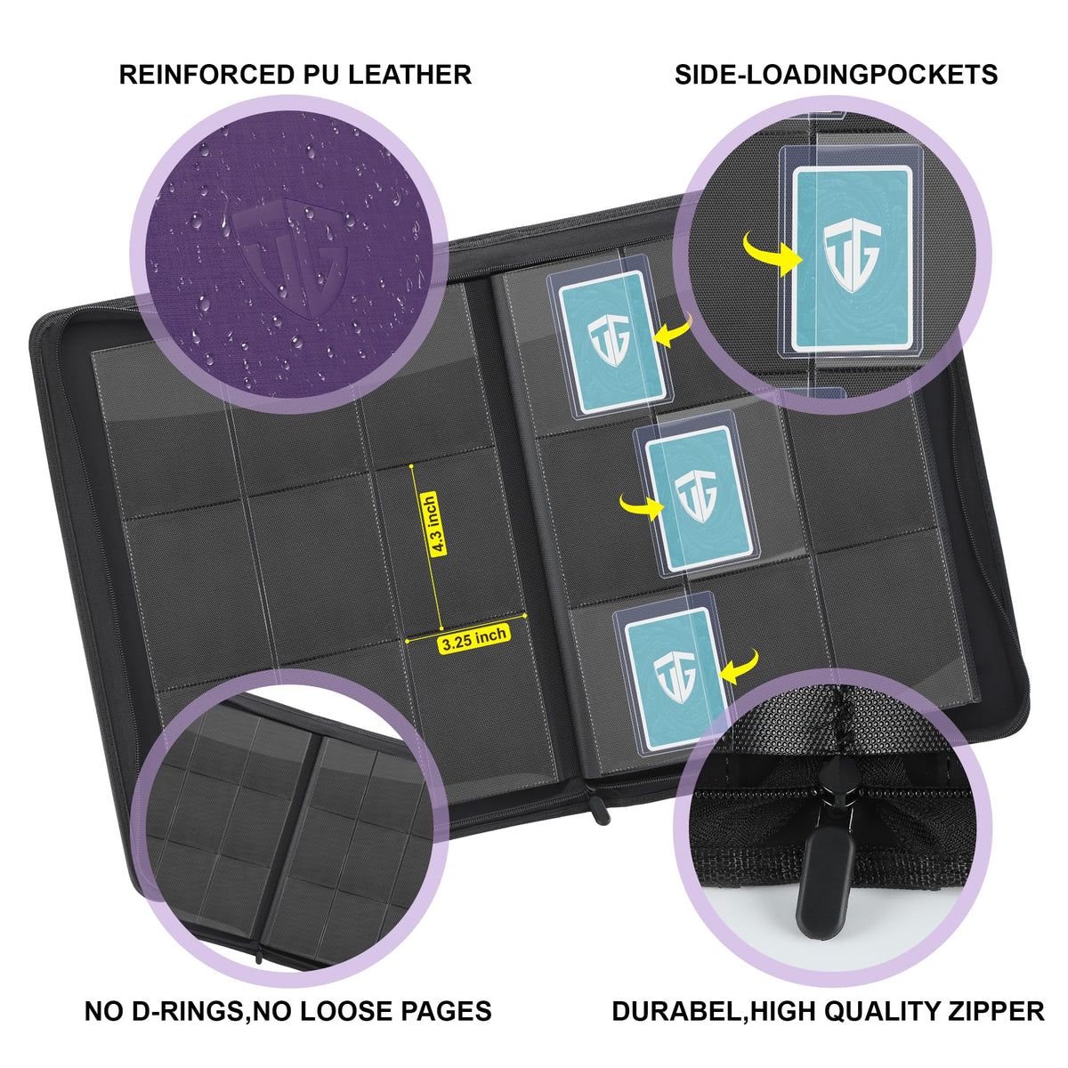 TCGUARD Toploader Binder textured PU leather cover emphasizes durability and style.