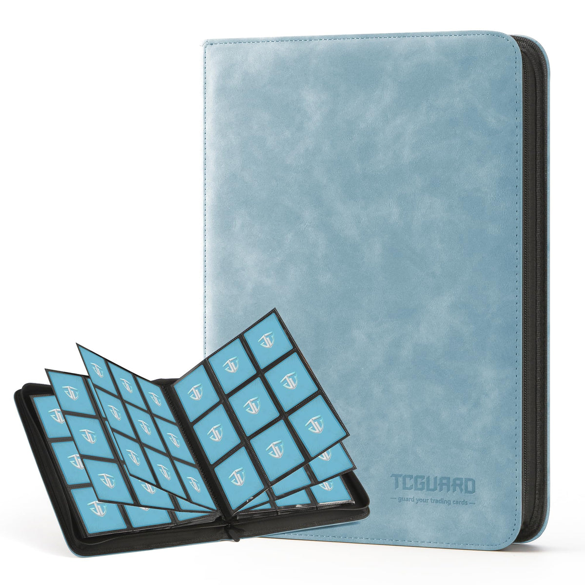 TCGUARD Sky Blue binder front cover highlights logo and premium feel for display.
