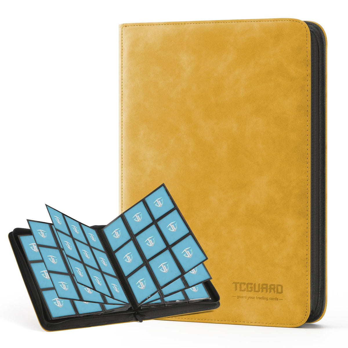 TCGUARD trading card binder yellow front cover demonstrates durable PU shell for daily protection